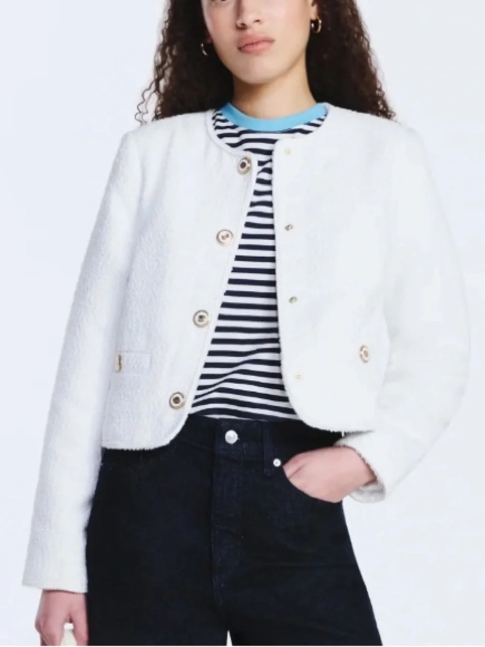 Free Assembly Women's Collarless Nubby Jacket with Long Sleeves